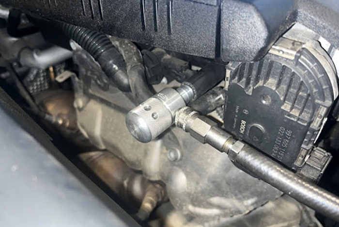 AE03 adaptor in the intake port of Porsche 3.6L GDI engine