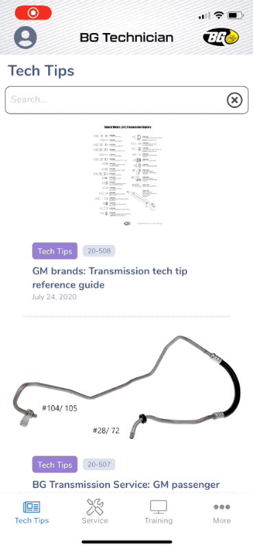 GIF walkthrough of BG Tech App