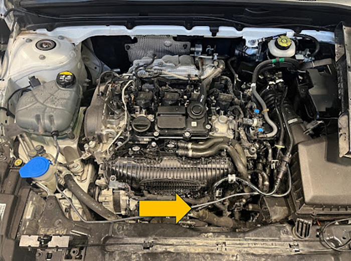 Location of Volvo B5 air intake assembly on the engine.